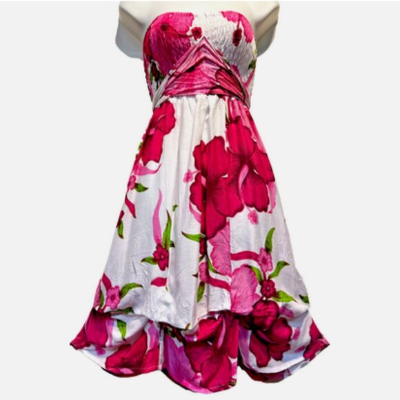 Nwt FUNKY STUFF hawaiian floral smocked mini DRESS COVERUP or SKIRT M - Picture 1 of 5